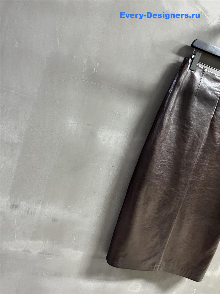 D10r brown leather midi length skirt