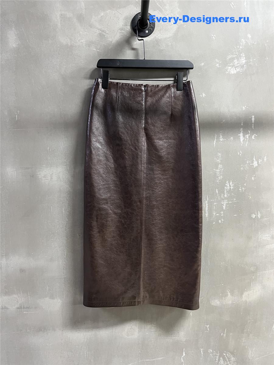 D10r brown leather midi length skirt