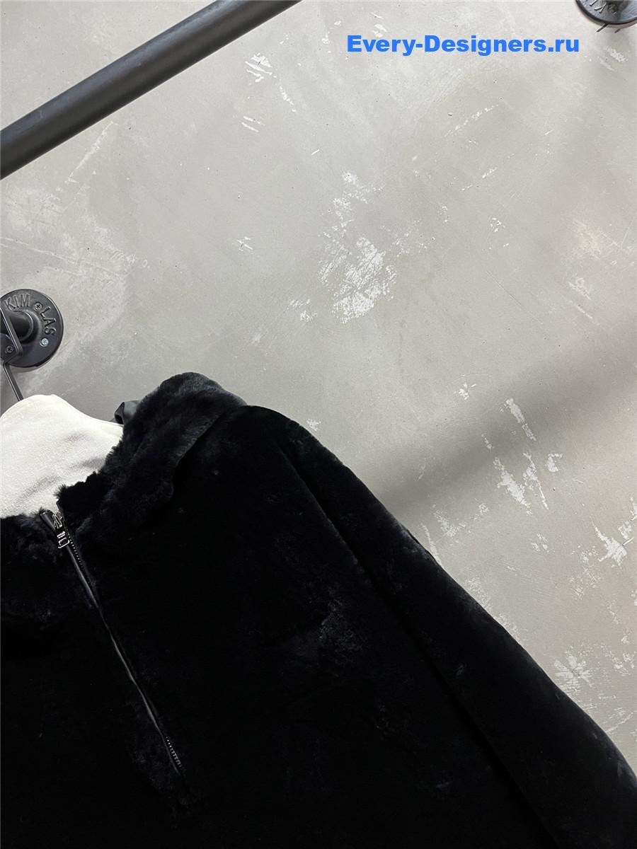 Pra*a black shearling hooded jacket