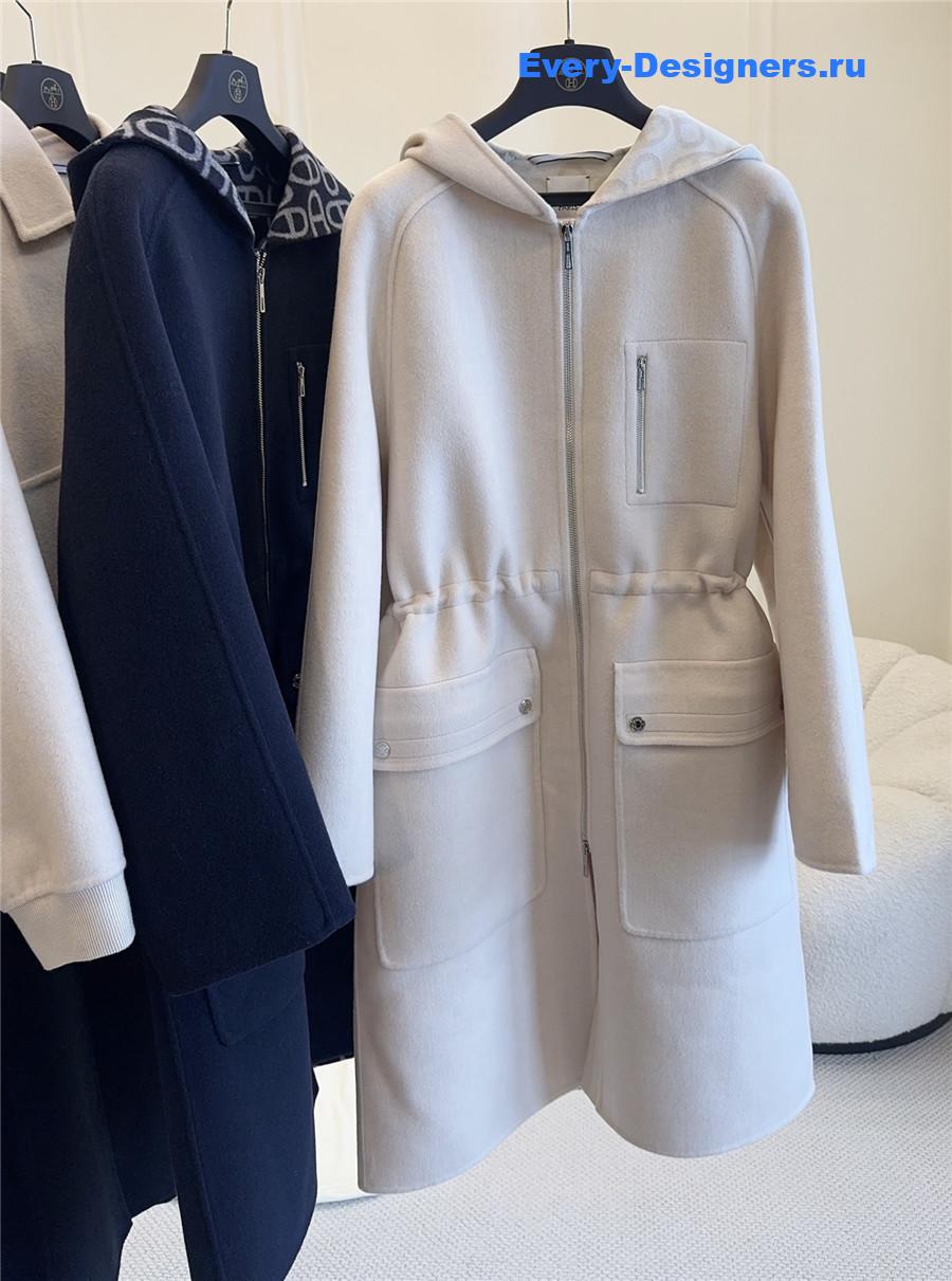 H**me5 white cashmere hooded coat