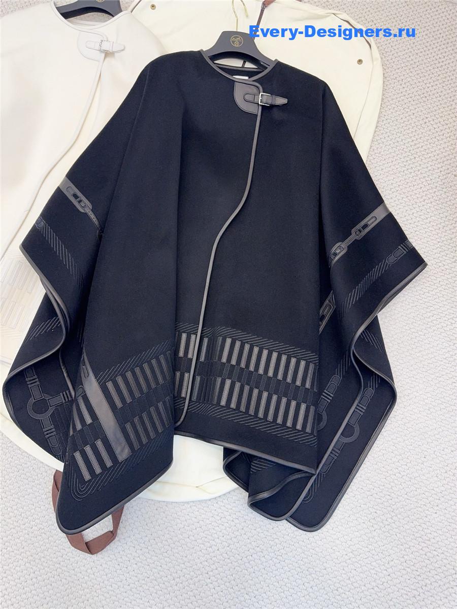 H**me5 black embroidered leather cape