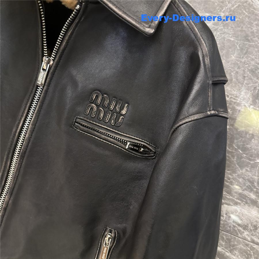 Miu Miu Lamb Shearling Collar Leather Jacket