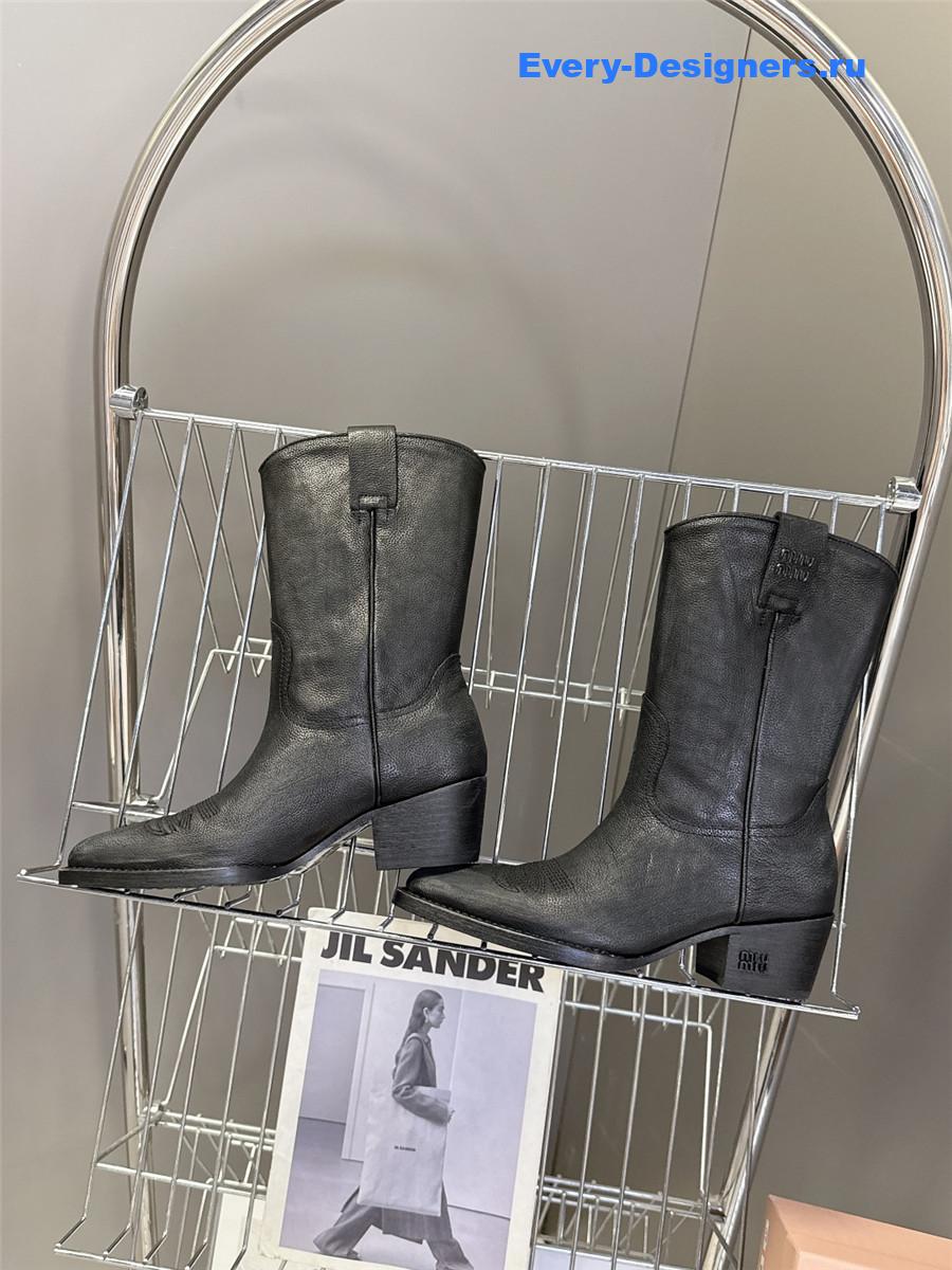 Miu Miu Campero Black Leather Cowboy Boots