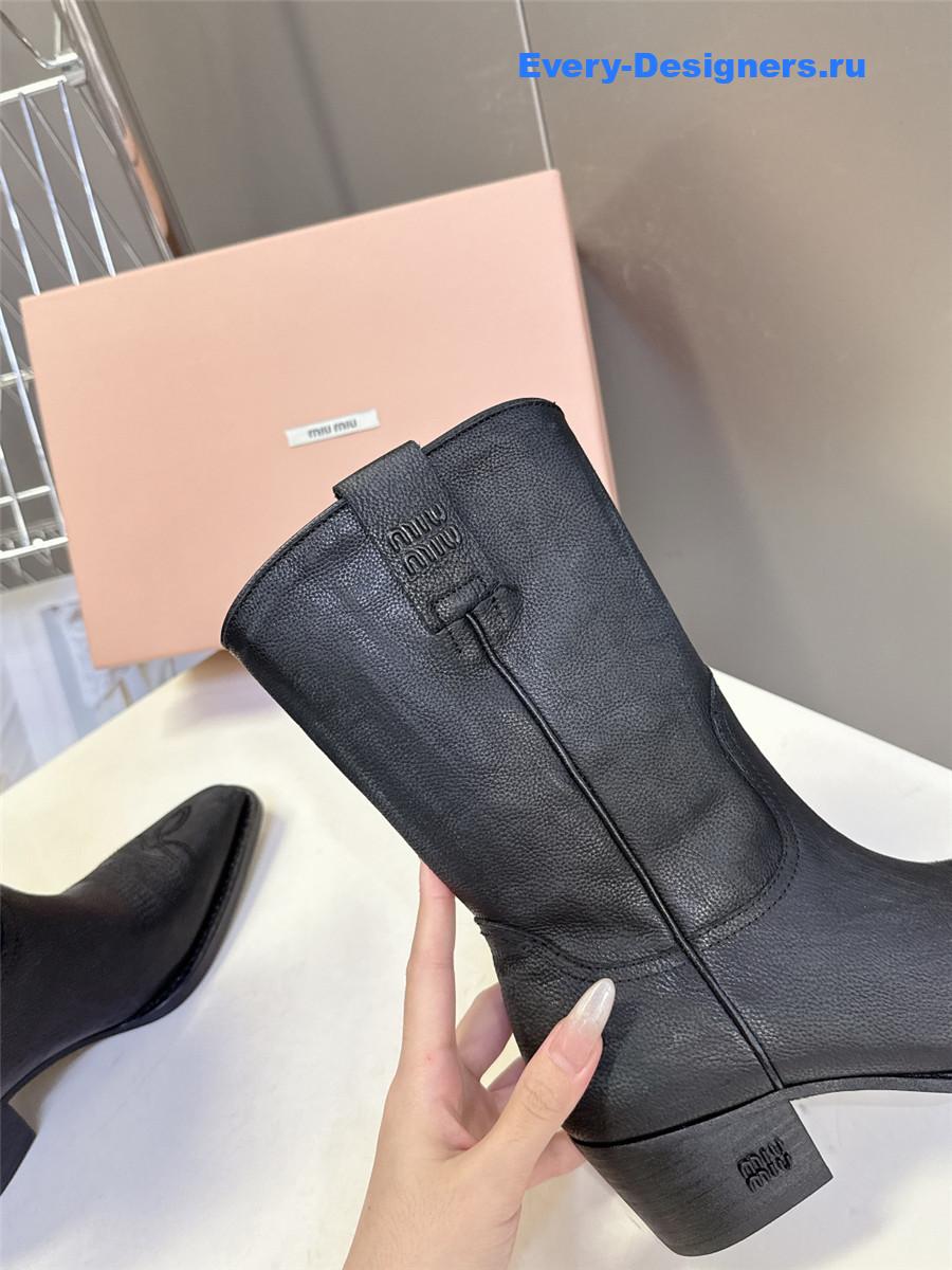 Miu Miu Campero Black Leather Cowboy Boots