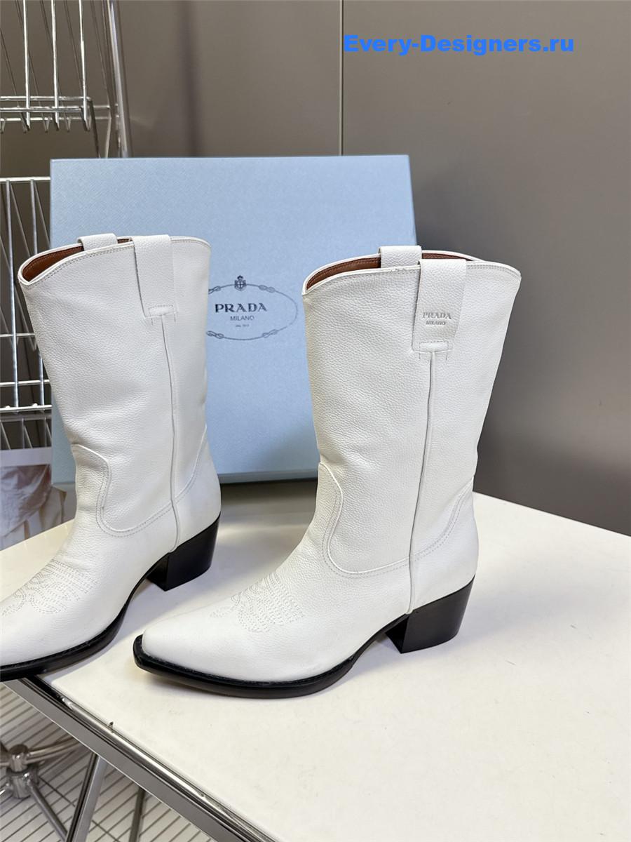 Pra*a white leather cowboy boots