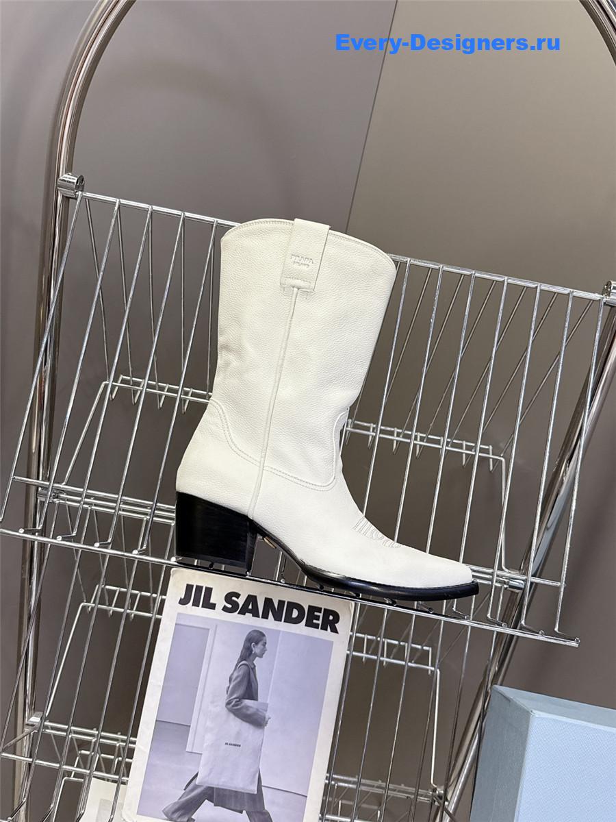 Pra*a white leather cowboy boots