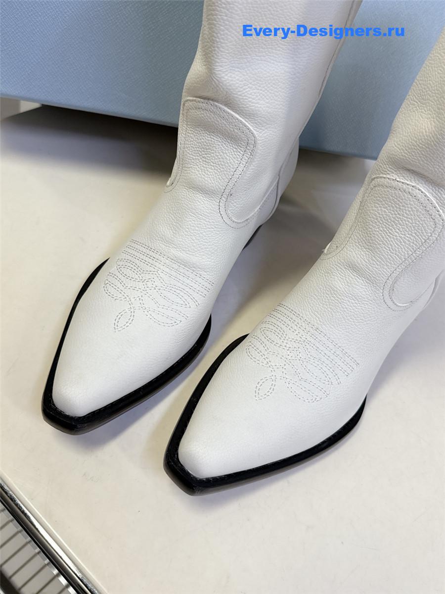 Pra*a white leather cowboy boots