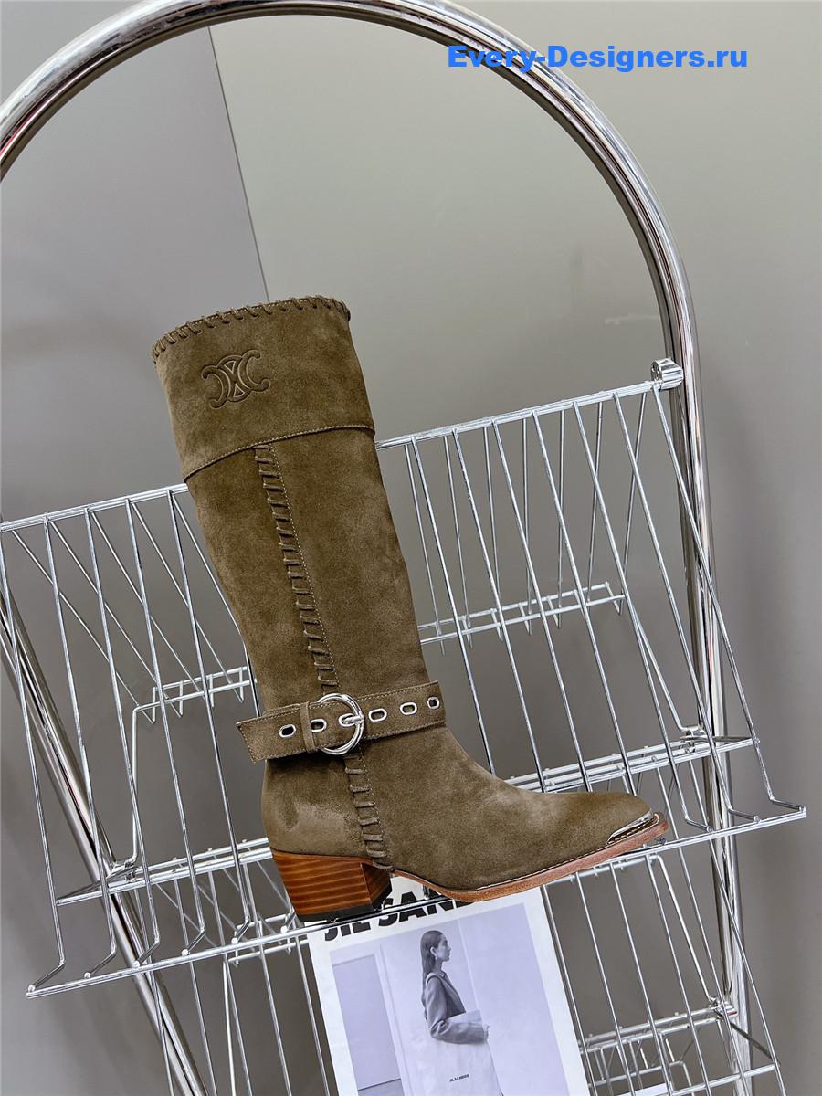 Ce1i*e pointed toe knee high green cowboy boots