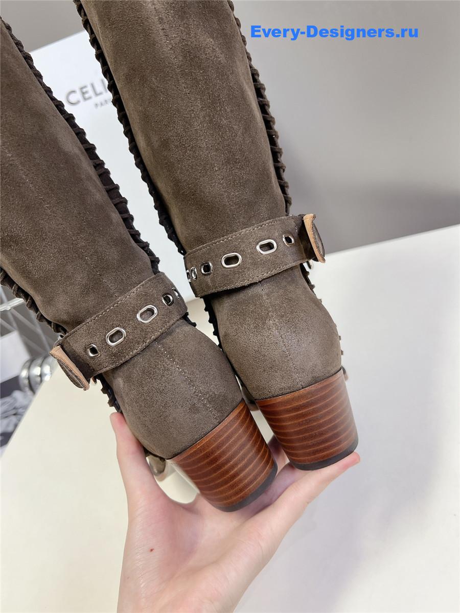 Ce1i*e pointed toe knee high green cowboy boots