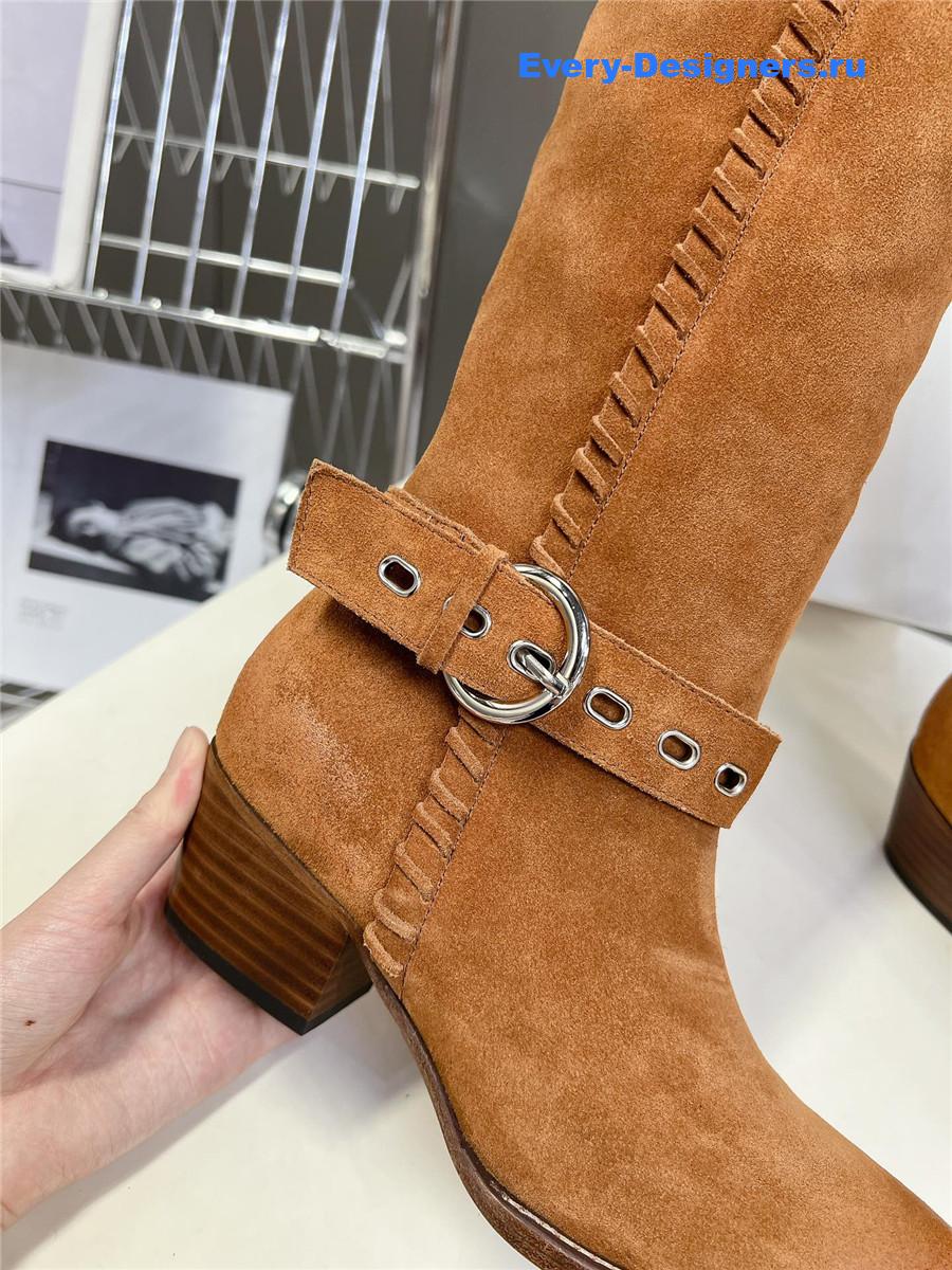 Ce1i*e pointed toe knee high brown cowboy boots