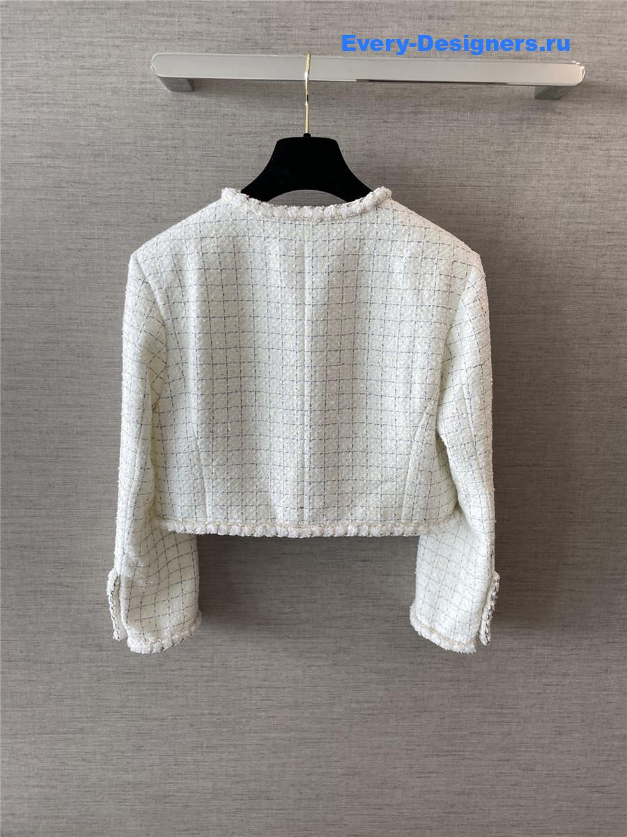 Ch**el white cropped tweed jacket