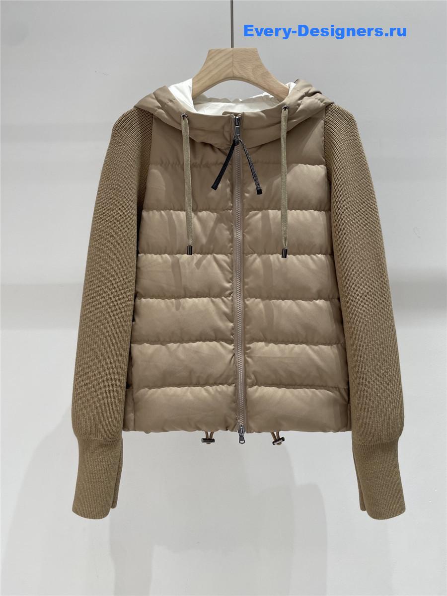 BC Hooded Knitted-Sleeve Puffer Jacket