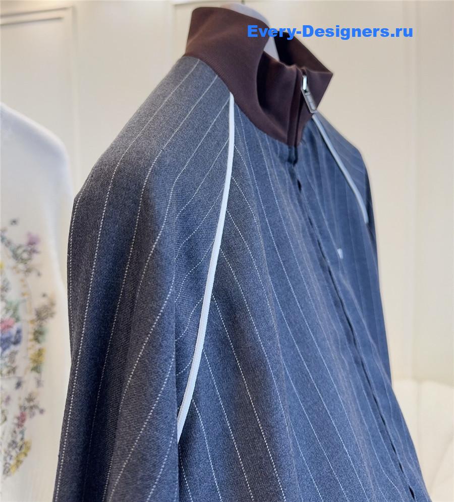Miu Miu Slate Gray Pinstriped Zipper Blouson