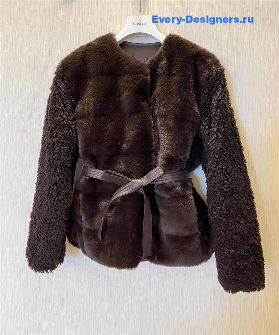 Moncler Dark Brown Jouillat Faux Fur & Teddy Down Jacket