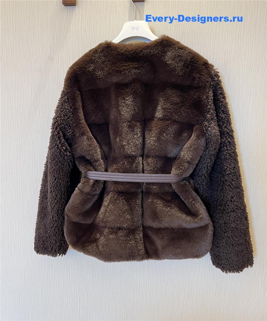 Moncler Dark Brown Jouillat Faux Fur & Teddy Down Jacket
