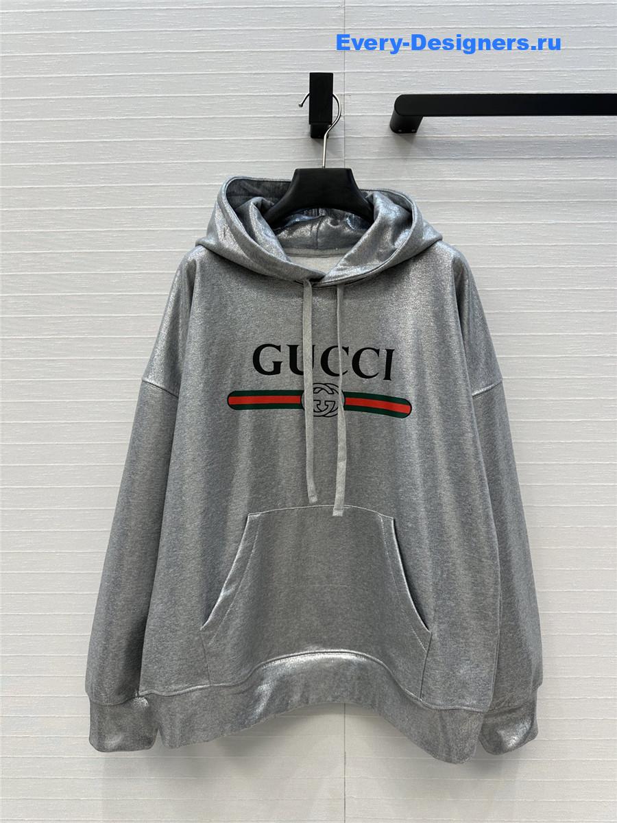 Gvc*1 silver logo-print cotton hoodie