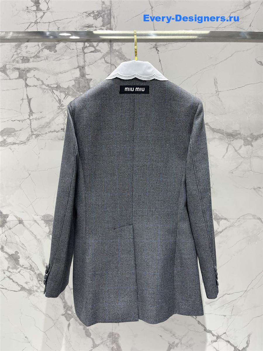 Miu Miu Grey Detachable Lace Collar Blazer