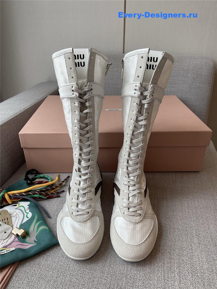 Miu Miu White & Burgundy Gymnasium Boxeur Boots