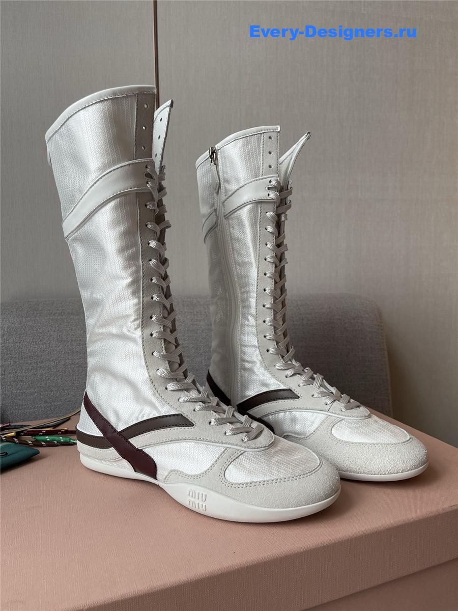 Miu Miu White & Burgundy Gymnasium Boxeur Boots