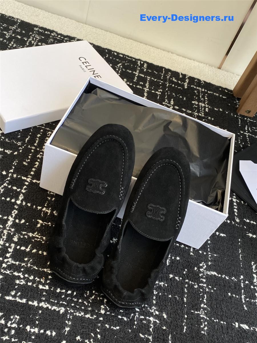Ce1i*e logo-embroidered black suede loafers