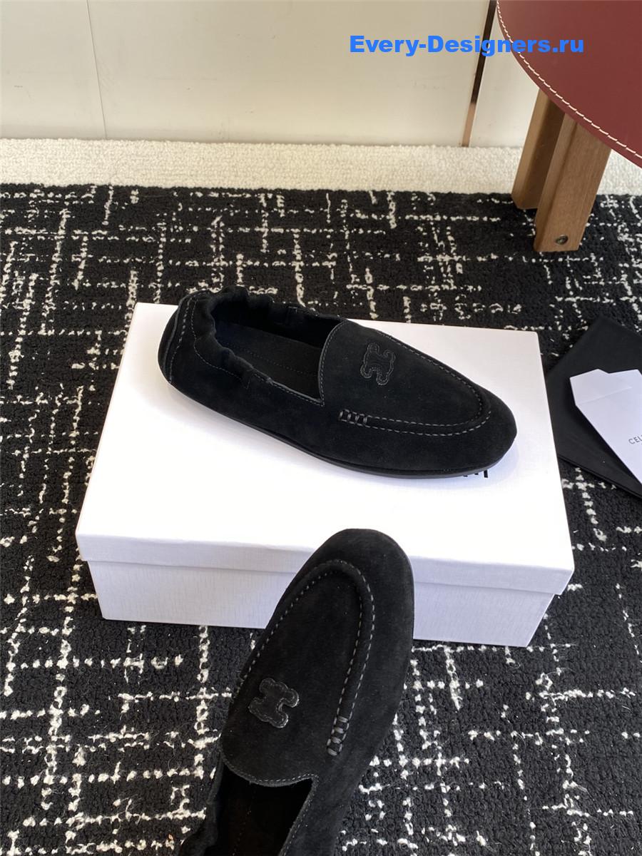 Ce1i*e logo-embroidered black suede loafers