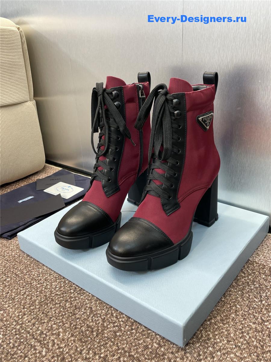 Pra*a burgundy nylon lace-up ankle boots