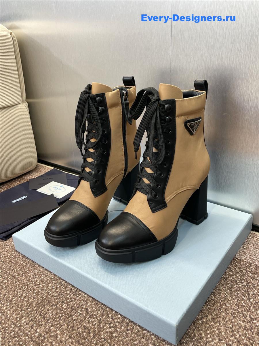 Pra*a beige nylon lace-up ankle boots