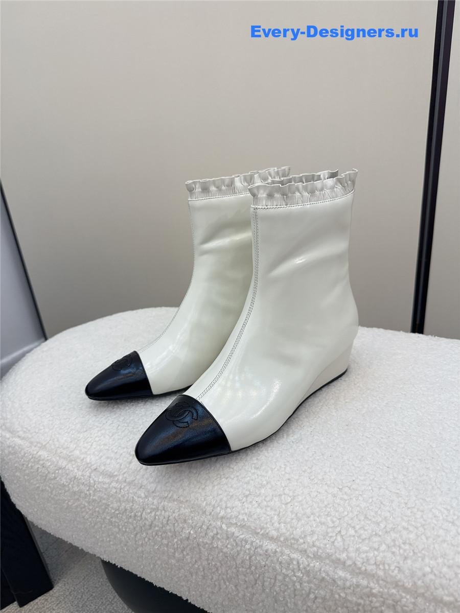 Ch**el white pointed wedge ankle boots