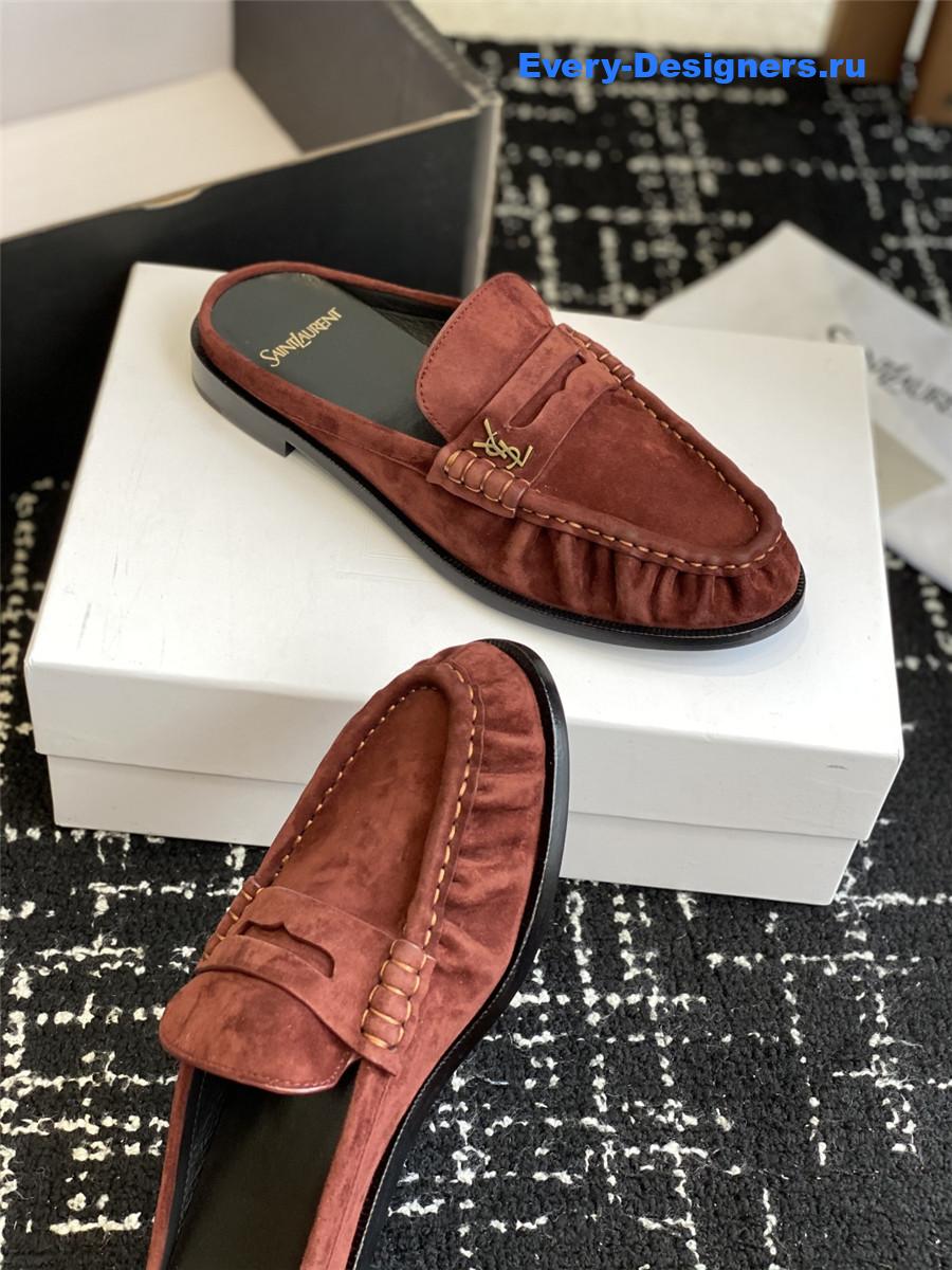 Sa1nt Lau*nt le loafer 15 burgundy suede slides