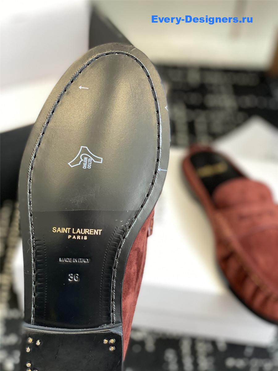 Sa1nt Lau*nt le loafer 15 burgundy suede slides