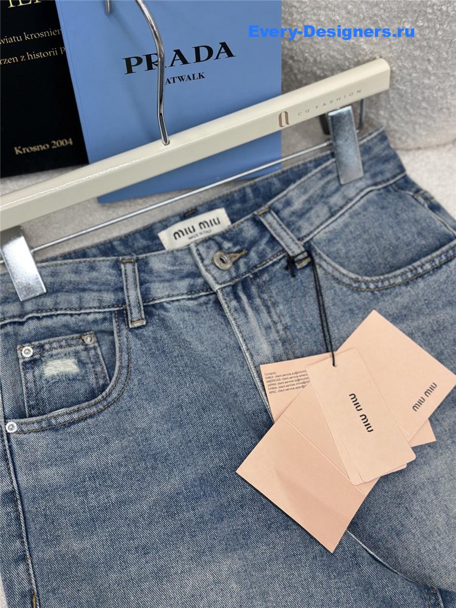 Miu Miu Blue Lettering Ripped Jeans