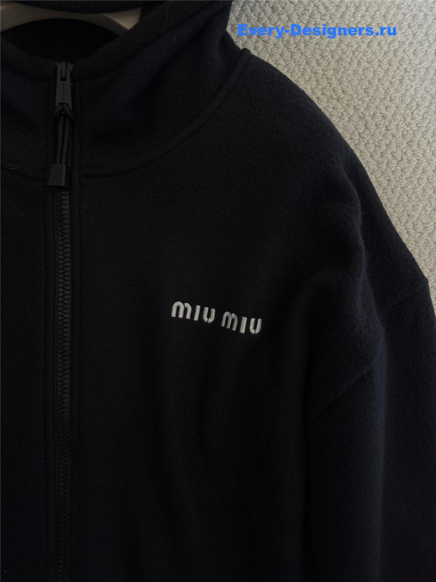 Miu Miu Navy Cotton Fleece Zipper Hoodie