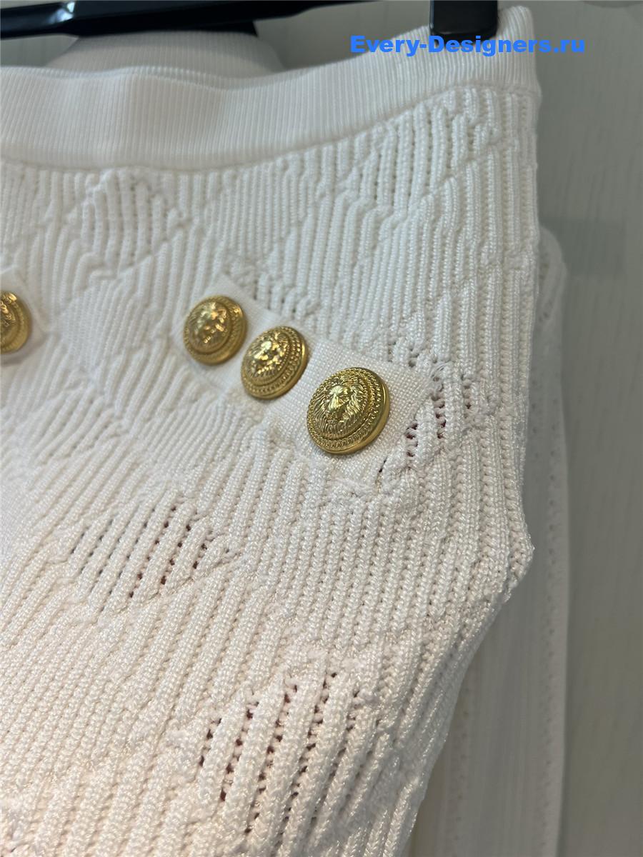 Balmain White Pointelle Ribbed-knit Cardigan