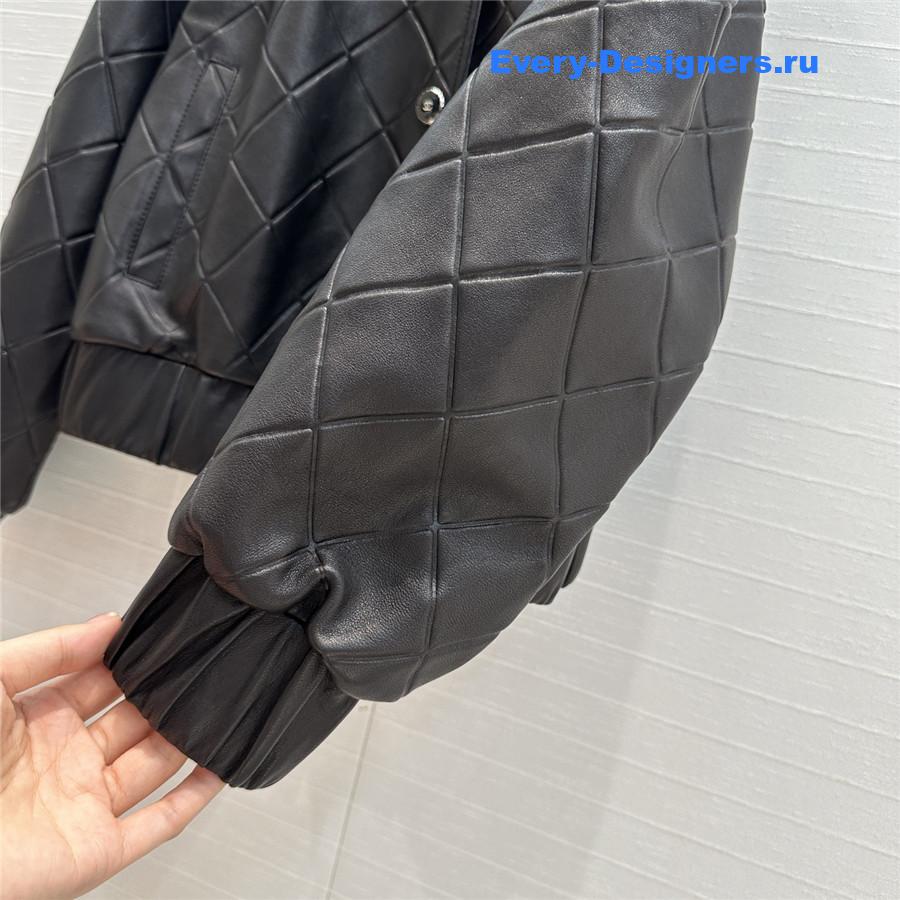Ch**el black v neck lambskin leather jacket