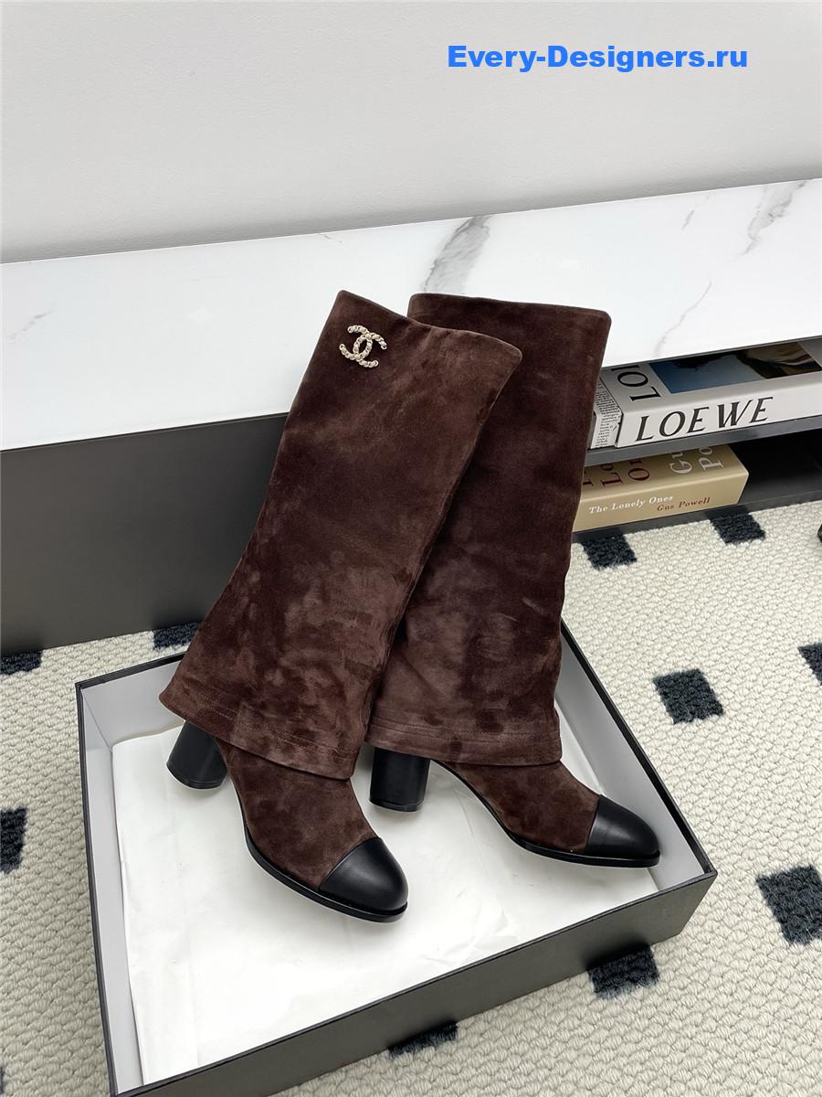 Ch**el brown suede cuffed high boots