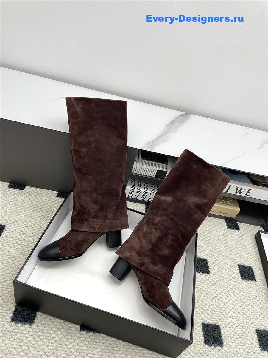 Ch**el brown suede cuffed high boots