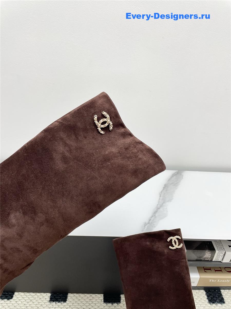 Ch**el brown suede cuffed high boots