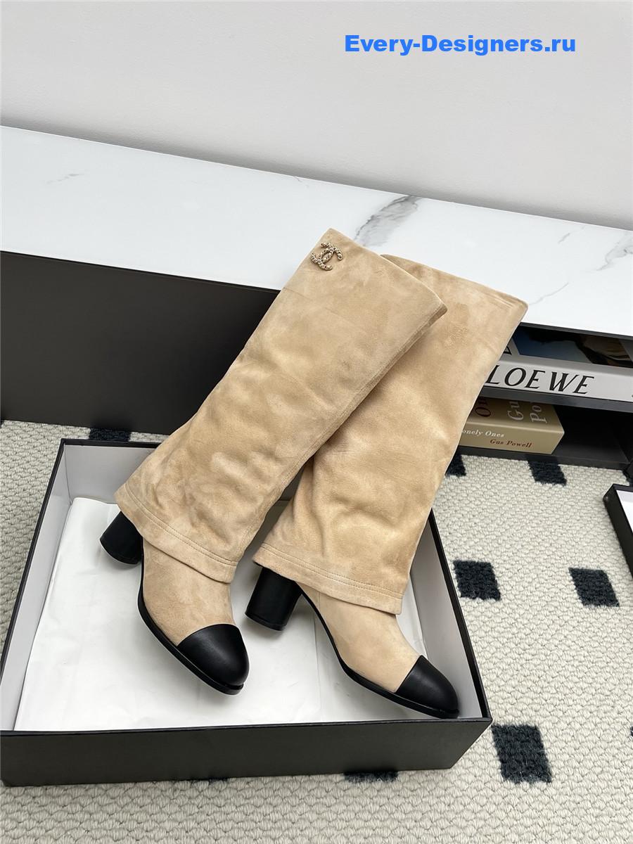 Ch**el beige suede cuffed high boots