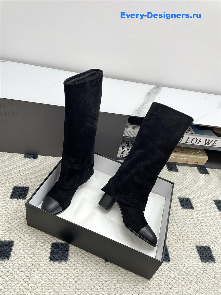 Ch**el black suede cuffed high boots