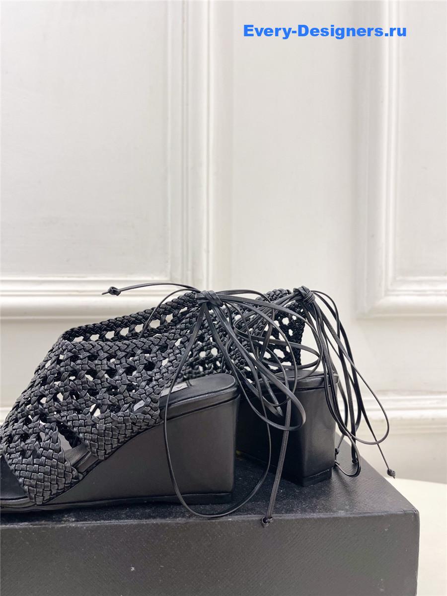 Alaia Black Hollow Woven Wedge Sandals