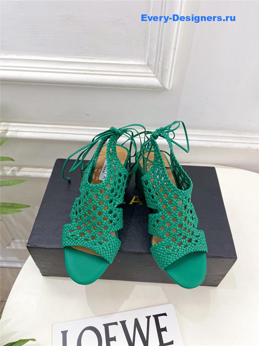 Alaia Green Hollow Woven Wedge Sandals