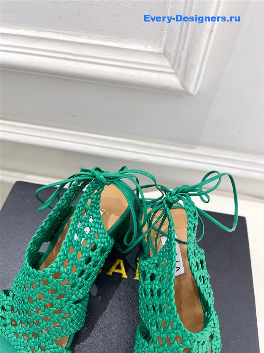 Alaia Green Hollow Woven Wedge Sandals