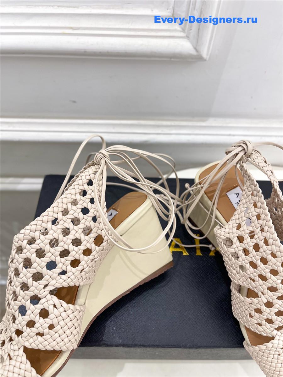 Alaia Milky White Hollow Woven Wedge Sandals