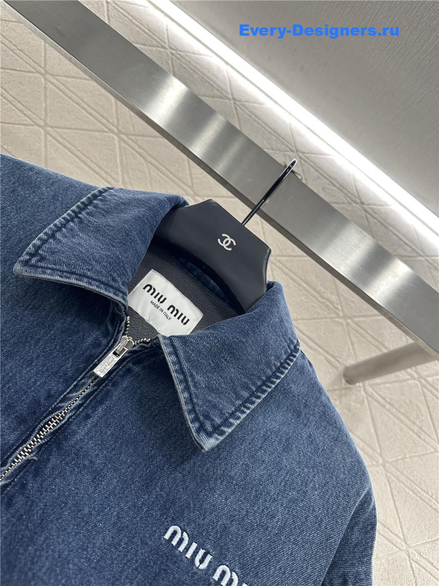 Miu Miu Navy Cashmere Denim Blouson Jacket