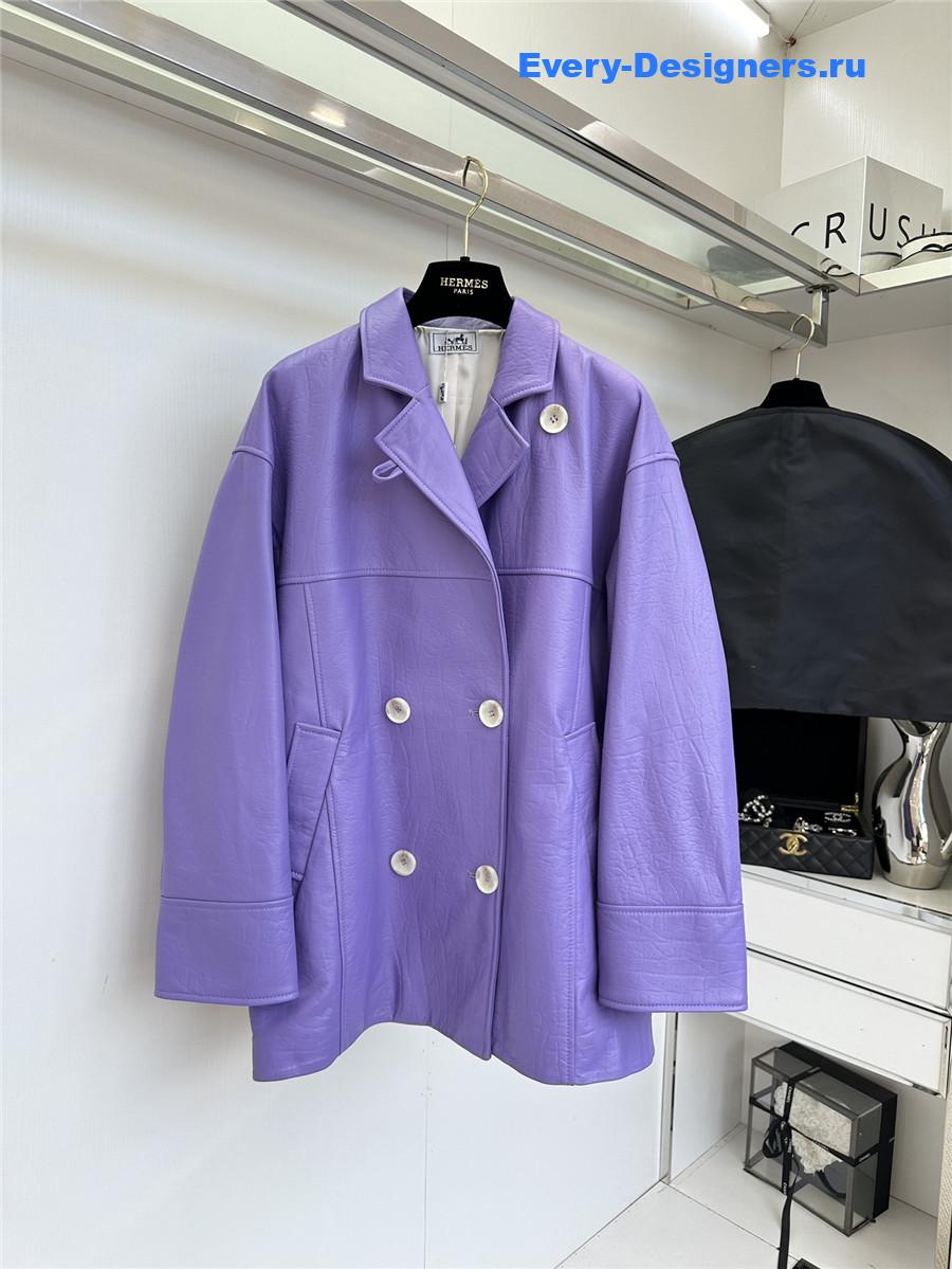 H**me5 long purple leather jacket