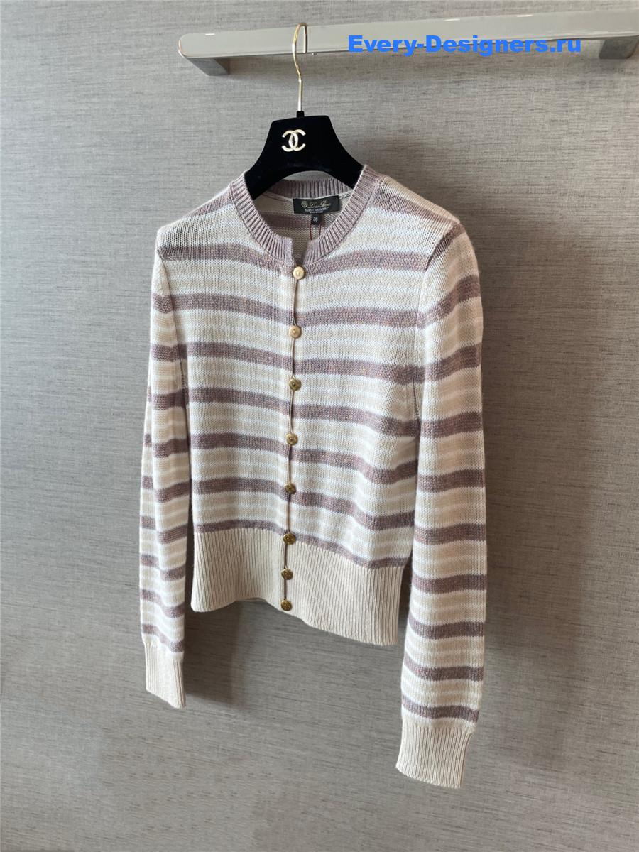 L0r0 P1ana pink fobello stripes cashmere  cardigan