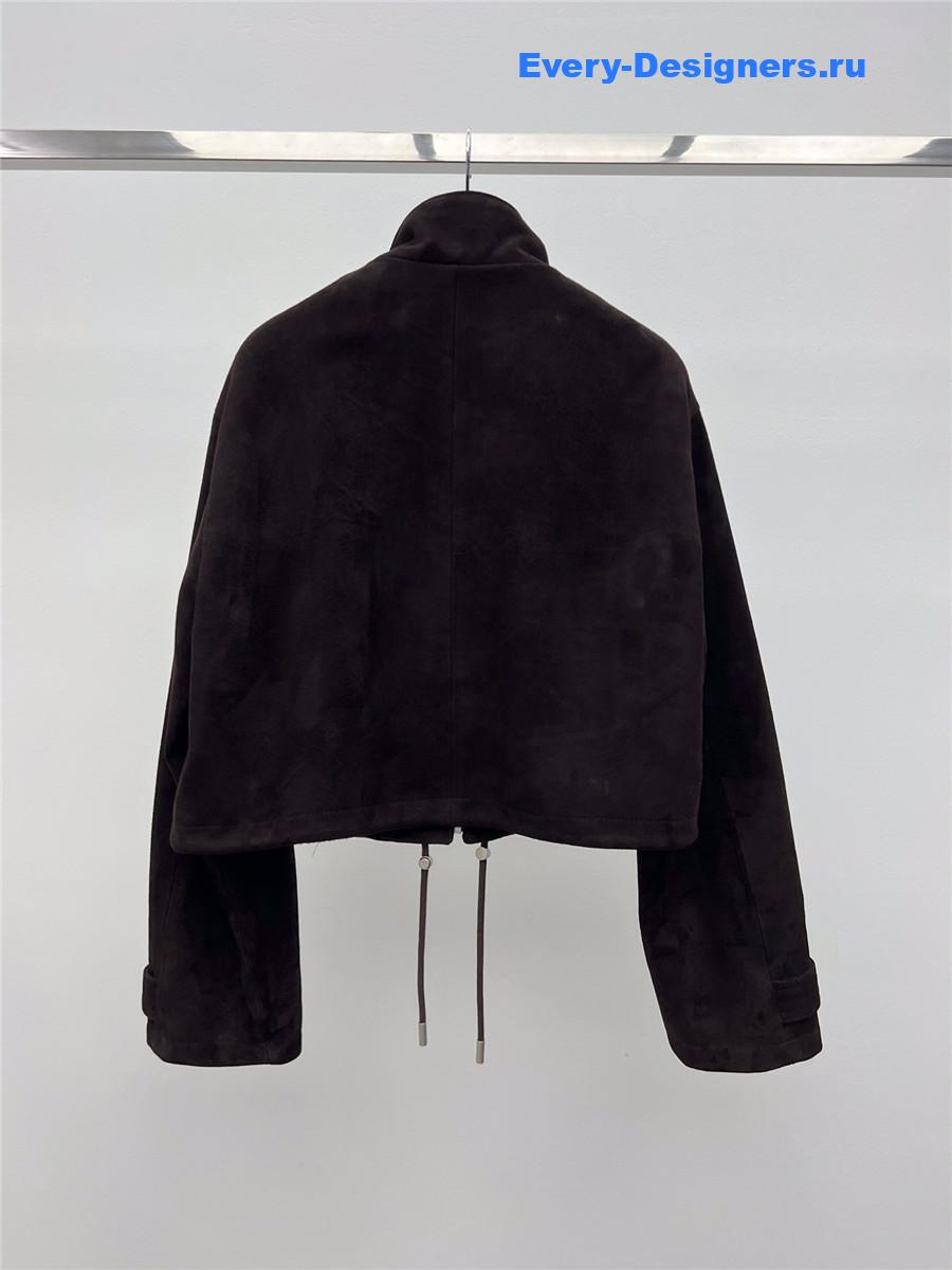Pra*a sheepskin suede stand collar coat