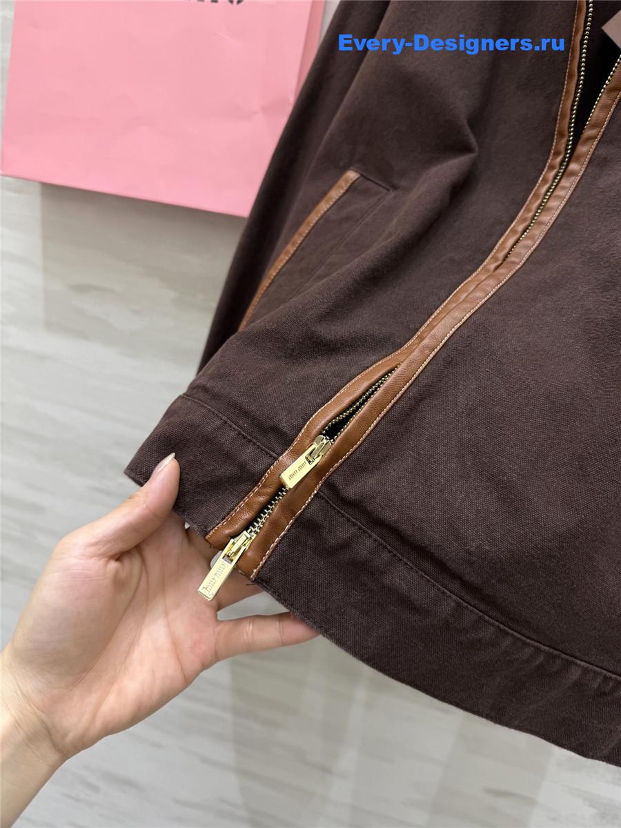 Miu Miu Cocoa Brown Jacquard Canvas Blouson Jacket