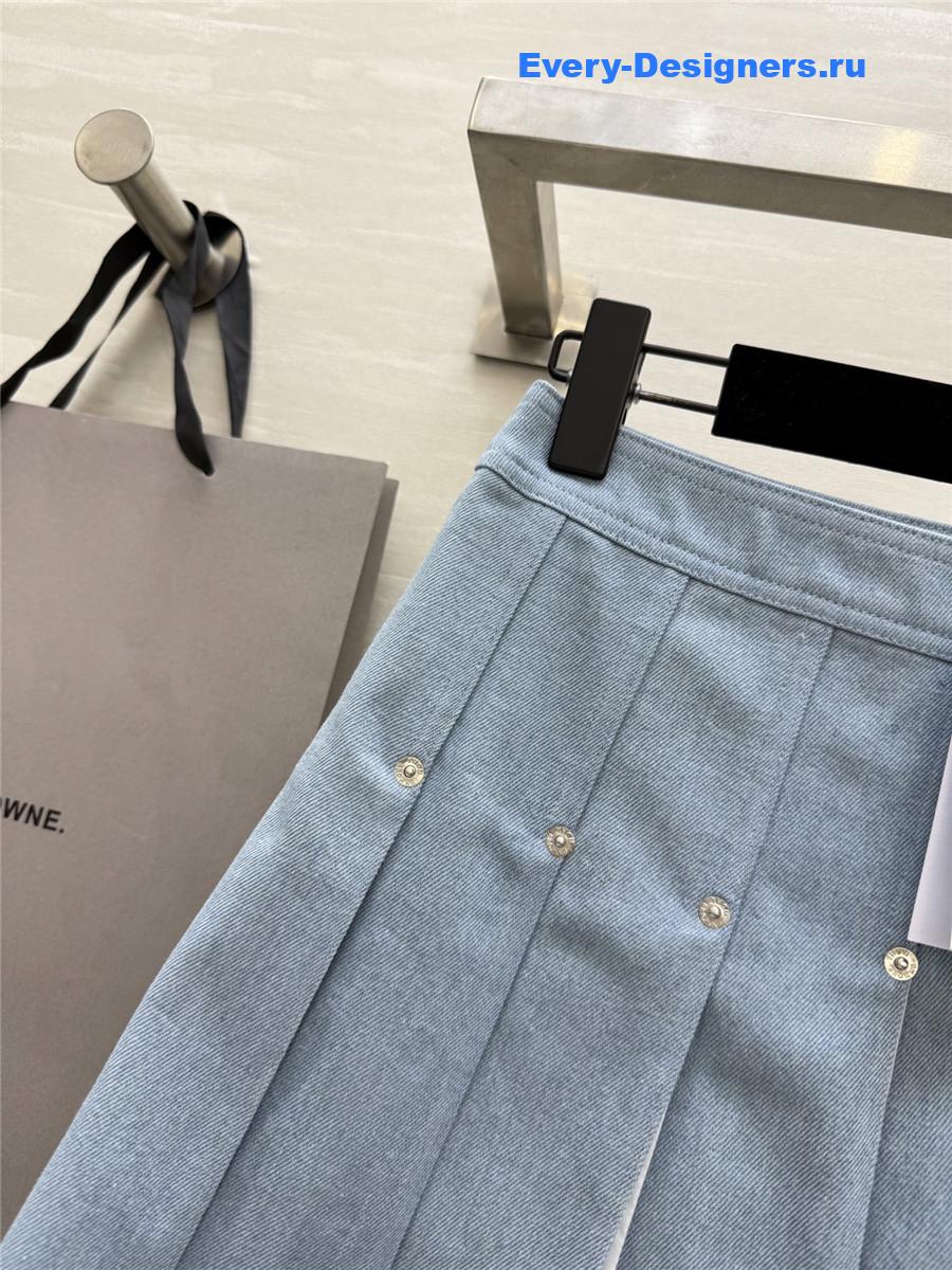 Thom Browne Denim Combo Dropped Back Pleated Skirt