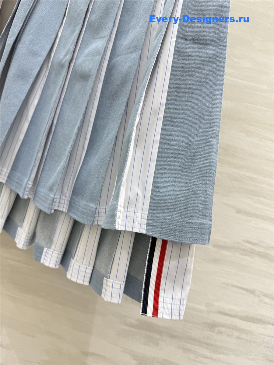Thom Browne Denim Combo Dropped Back Pleated Skirt